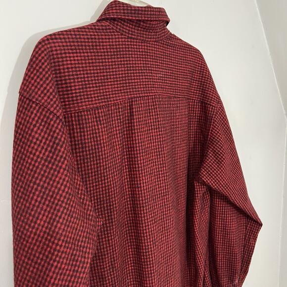 VTG Woolrich Mens Shirt Red Black Micro Plaid Wool Large Shirt Button Flannel - Picture 8 of 10